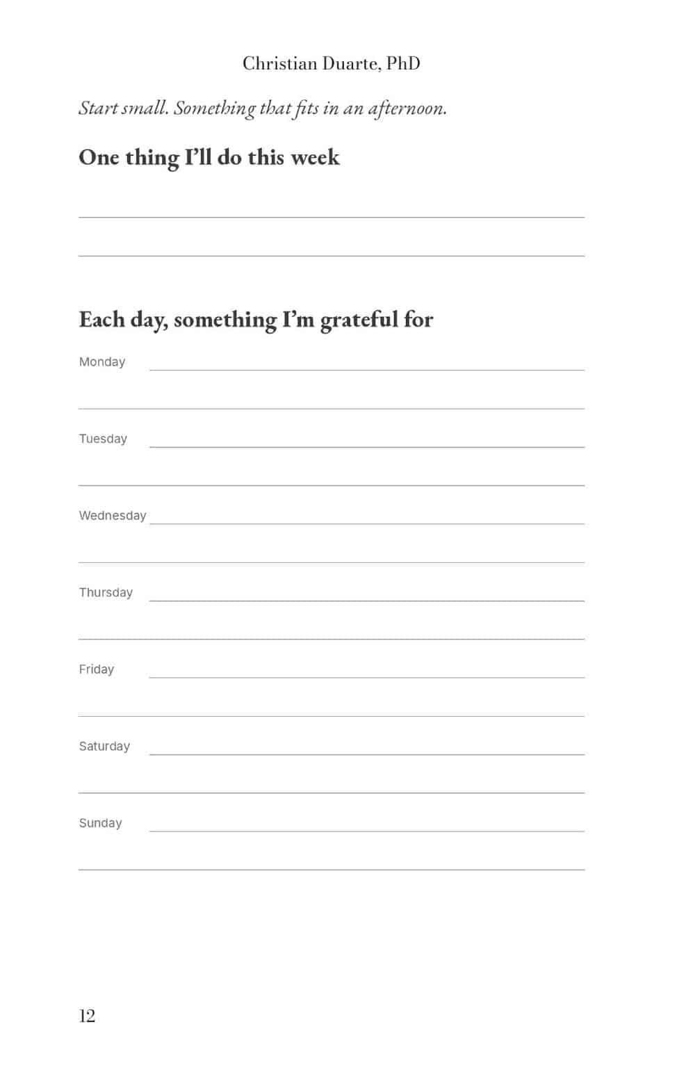 Daily gratitude page